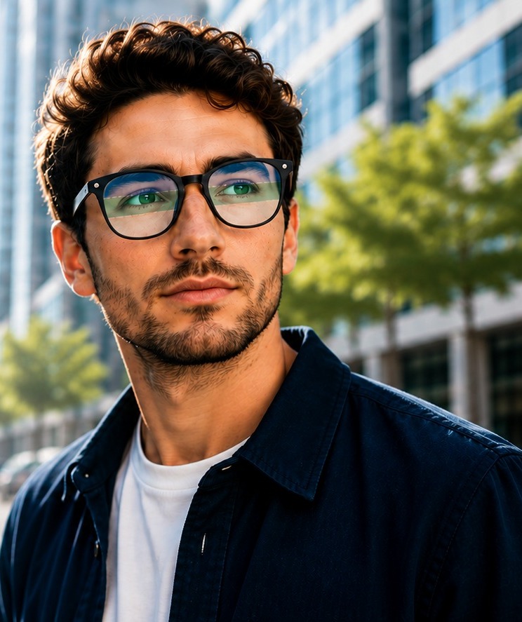 Hombre usando lentes ocupacionales